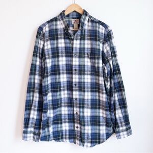 L. L. Bean Green and Blue Plaid Flannel Button Down Shirt